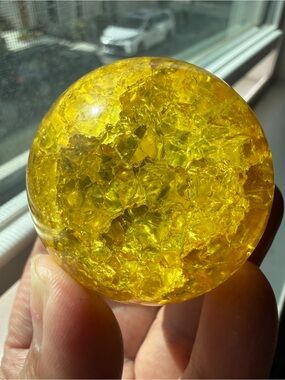 Yellow Crackle Sphere Aura Crystal Ball approx 50mm